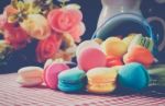 Close Up Macaroon Dessert On Vintage-retro Style Background Stock Photo