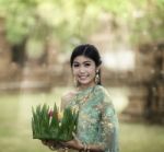 Loy Krathong Lady Stock Photo