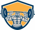 Knight Lifting Barbell Weights Shield Retro Stock Photo