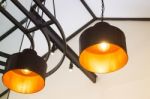 Retro Light Of Black Hanging Lamp Stock Photo