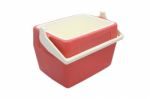 Plastic Cooler Box Opened Cover On White Background Stock Photo