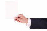 Business Man Holding Blank Paper Stock Photo