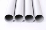 Steel Pipes Cut Front Focus Place On White Floor Stock Photo