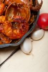 Fresh Seafoos Stew On An Iron Skillet Stock Photo