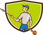 Gardener Hedge Trimmer Crest Cartoon Stock Photo