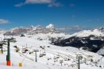 Chair Lifts In The Dolomites At The Pordoi Pass Stock Photo