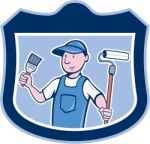 House Painter Holding Paintbrush Roller Cartoon Stock Photo