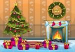 Cartoon  Illustration Interior Christmas Room With Separated Layers Stock Photo