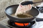 Pork Fried In A Pan Stock Photo