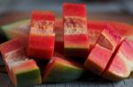 Papaya Is Cut On Wooden Floor Stock Photo