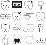 Tooth  Icon Set, Thin Line Icon. Oral Hygiene, Dental Health And Dental Treatment Stock Photo