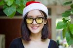 Portrait Of Thai Adult Glasses Beautiful Girl Relax And Smile Stock Photo