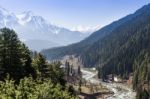 Panoramic View Of Beautiful Mountain Landscape Small Village  Stock Photo