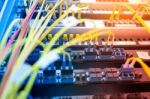 Fiber Optic With Servers In A Technology Data Center Stock Photo