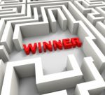 Winner In Maze Showing Puzzle Solution Stock Photo