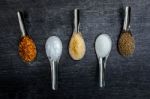 Food Ingredients And Condiment On Table Stock Photo