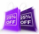 Twenty-five Percent Off On Bags Shows 25 Bargains Stock Photo