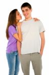 Teenage Girl Kissing Teenage Boy Stock Photo