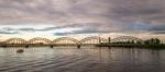 View Of A Bridge In Riga City Stock Photo