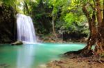 Beautiful Waterfall At Erawan National Park In Kanchanaburi ,tha Stock Photo