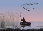 Angler On Boat Stock Photo