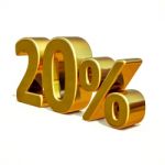 3d Gold 20 Twenty Percent Discount Sign Stock Photo