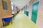 Long Empty Corridor In College School Building Stock Photo