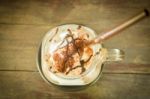 Top View Of Melt Iced Coffee Glass Stock Photo