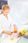 Woman Making Morning Juice Stock Photo