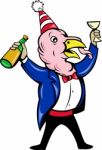 Cartoon Turkey Suit Tie Bottle Glass Wine Toast Stock Photo