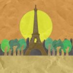 Eiffel Tower, Paris. France In Stitch Style On Paper Texture Bac Stock Photo