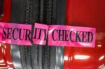 Security Checked Sticker On Luggage Stock Photo