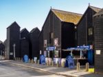 Fishermen's Sheds And Shop In Hastings Stock Photo