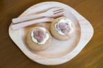 Chocolate And Marshmallow Cookie On Wooden Plate Stock Photo