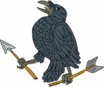 Crow Clutching Broken Arrow Drawing Stock Photo