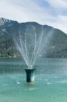 Fountain In Lake Wolfgang At St. Gilgen Stock Photo