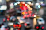 Abstract Blur Traffic And Car Lights Bokeh In Rush Hour Backgrou Stock Photo