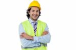 Confident Engineer With Hard Hat Stock Photo