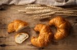 Tasty Croissant Still Life Rustic Wooden Background Stock Photo