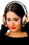 Portrait Of Beautiful Woman Listening Music Stock Photo