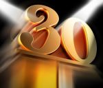 Golden Thirty On Pedestal Displays Thirtieth Victory Or Entertai Stock Photo