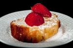 Pound Cake With Strawberry On Black Stock Photo