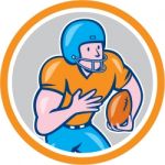 American Football Receiver Running Ball Circle Shield Stock Photo