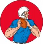 American Football Quarterback Ready Throw Ball Circle Drawing Stock Photo