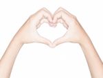 Closeup Hand Heart Love Symbol Isolated White Clipping Path Stock Photo