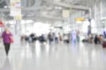 Blurred Background At Airport Terminal With Bokeh Light Stock Photo