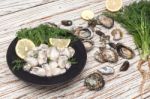 Oyster Seafood Lemon Fresh Mussel Asia Luxury Stock Photo