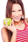 Woman With Green Apple Stock Photo