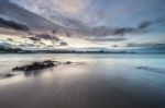 Spectacular Sunset On The Beach Of Arnao, Asturias, Spain, Stock Photo