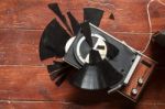 Turntables And Vinyl On Wooden Background Stock Photo